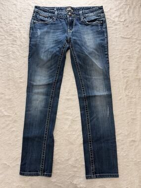 ReRock for Express Womens 4R Skinny Blue Jeans Heavy Contrast Stitch Pocket